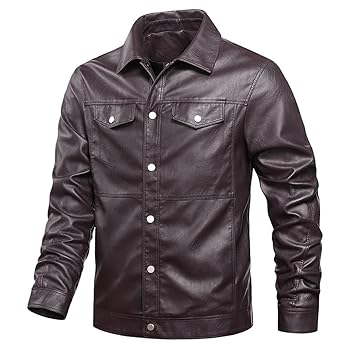 Men's Leather Jacket Coats Multi-Pocket Motorcycle Faux